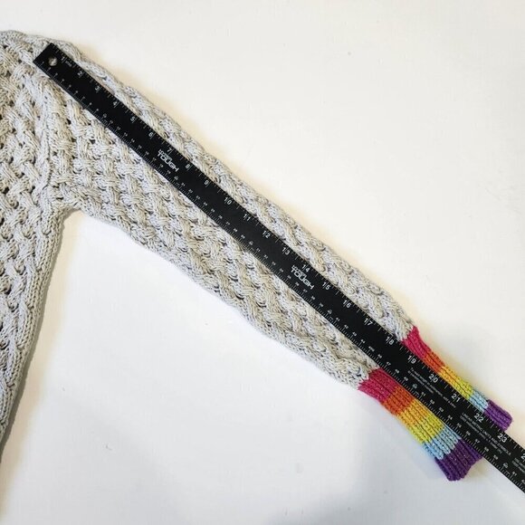 Le Superbe Silver Lining Sinbad Cotton Cashmere Cable Knit Womens L Grey Rainbow - Picture 9 of 10